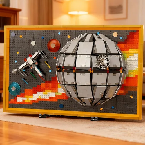 Miniatura 6 de SZRUIZITEC Kit de 1566 piezas de bloques de construcción de la Estrella de la Muerte, arte de pared (de gran tamaño e incompatible con Lego)