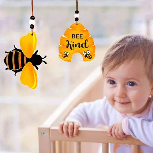 Miniatura 5 de 10 adornos de colmena de madera para bandeja de árbol, corona, festival de Navidad, letrero de abeja, manualidades, decoración colgante para el 5