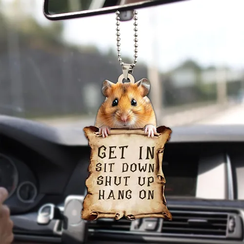 Miniatura 10 de Talataca Hámster con sombrero de Navidad, reno con cadena de luces 2D plano para espejo retrovisor para automóvil, accesorios para el árbol