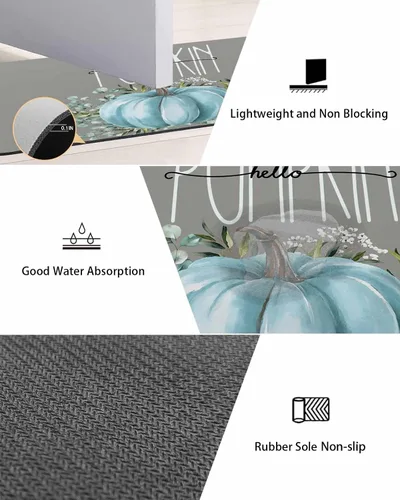 Miniatura 3 de Tapete de baño con diseño de calabazas azules, antideslizante, de secado rápido y absorbente, de tierra de diatomeas, para cocina, cocina, hojas