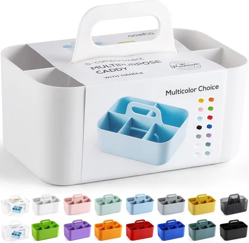 Miniatura 8 de Organizador Caddy Multiusos con Asa - Contenedor de Plástico Apilable Tote - Suministros de Arte y Manualidades, Oficina, Escritorio, Papelería