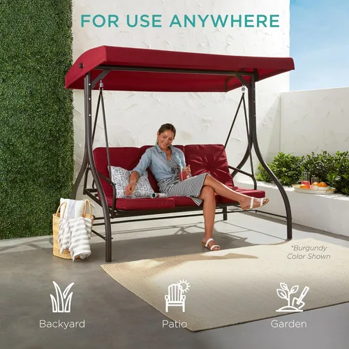Miniatura 6 de Best Choice Products Columpio Deslizante con Toldo Convertible Grande de 3 Asientos para Exteriores, Hamaca de Patio, Silla de Descanso para Porche