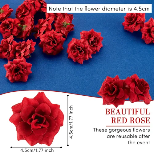 Miniatura 2 de Syhood 100 Piezas Cabezas de Rosas Artificiales Rojas de 1.77" a Granel Pequeños Capullos de Rosa Falsa de Seda para Decoración, Manualidades DIY
