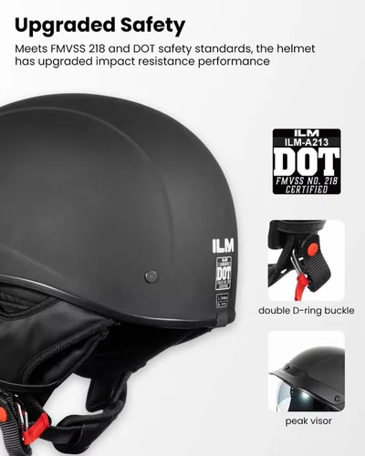 Miniatura 4 de ILM Medio casco de fibra de vidrio para motocicleta con visera para motocicleta, crucero, ciclomotor, scooter DOT modelo A213
