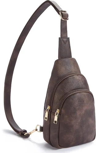 Miniatura 28 de Telena Riñonera pequeña para mujer, de cuero, cangureras, bolsa de pecho para mujer