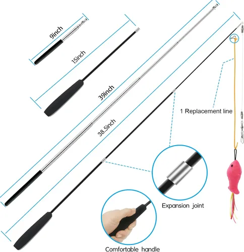 Miniatura 2 de ZPH Juguetes para gatos, paquete variado de plumas interactivas para gatos, varita y gatito, incluye juguete de ejercicio para gatos, ratón, gusanos