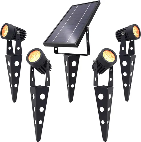 4 Focos Mini 50X LED Alimentados por Energía Solar (LED Blanco Cálido), Acabado Negro, Foco Descendente para Jardín Exterior, Patio y Paisajismo