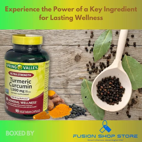 Miniatura 2 de Curcumina de cúrcuma 1500mg con cápsulas de pimienta negra, 90 unidades (paquete de 1), en caja por Fusion Shop Store