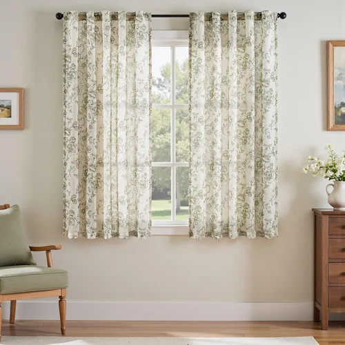 Miniatura 83 de Jinchan Cortinas de Mezcla de Lino con Estampado Floral para Sala de Estar, 84 Pulgadas de Largo, Cortinas con Bolsillo para Varilla y Tab Trasera