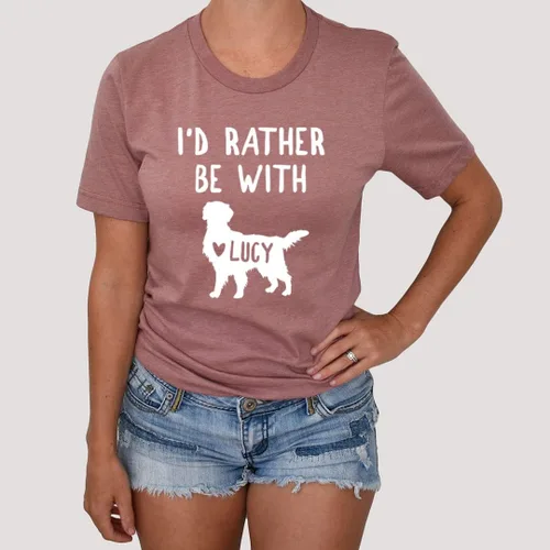 Miniatura 3 de LEVY PAW Camiseta personalizada Golden Retriever con texto en inglés "I 'd Rather Be with My Golden Retriever