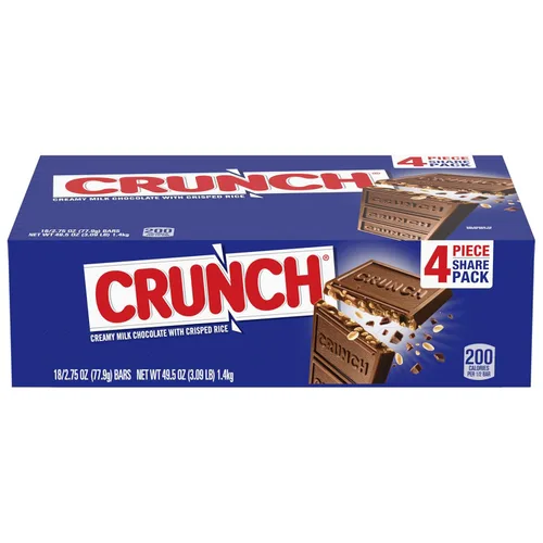 CRUNCH, paquete a granel de 18 unidades, chocolate con leche y arroz tostado, barras de caramelo envueltas individualmente de tamaño para compartir,