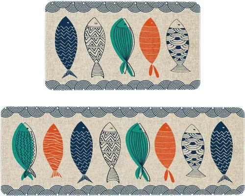 Miniatura 15 de Mloabuc® Juego de 2 Tapetes de Cocina con Diseño de Flores Estilo Granja Anti Fatiga Impermeables Resistentes a las Manchas Alfombra de Piso