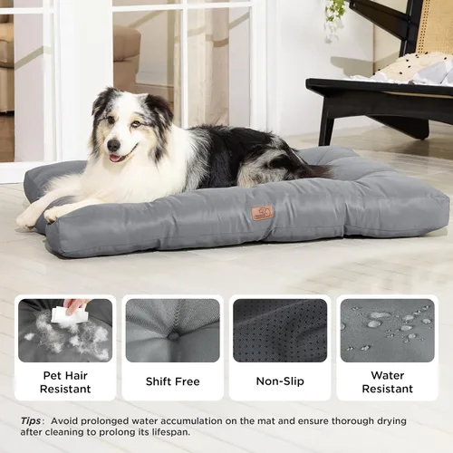 Miniatura 2 de Bedsure Camas para Perros de Tamaño Grande - Colchón de Cama para Mascotas Lavable con Tela Oxford, Cojín de Almohada para Mascotas para Jaula, Gris
