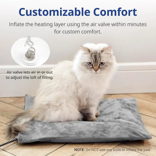 Miniatura 3 de Cama térmica para gatos al aire libre, almohadilla térmica suave para mascotas con cable envuelto en acero, calentador exterior de mascotas para Gris