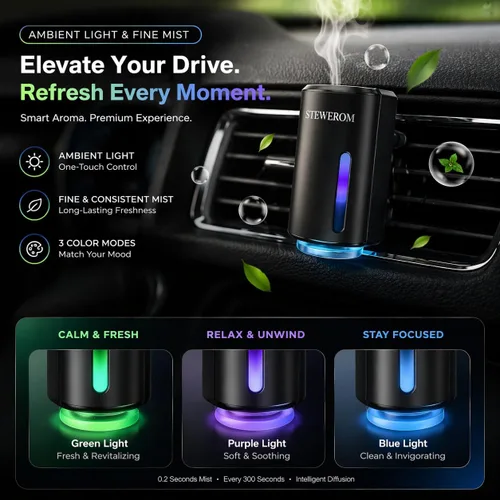 Miniatura 3 de Ambientador de coche – Intensidad inteligente ajustable de 3 velocidades, humidificador recargable difusor de aceite esencial para coche – Viene