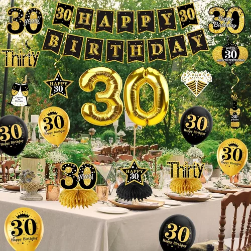 Miniatura 6 de Turypaty Kit de 36 piezas de decoración de cumpleaños de 30 años para hombres y mujeres, pancarta de feliz cumpleaños número 30, globo de panal