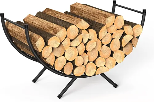Miniatura 8 de NANANARDOSO Estante curvado para leña, soporte de troncos de chimenea de metal con recubrimiento de polvo de 24 pulgadas para almacenamiento