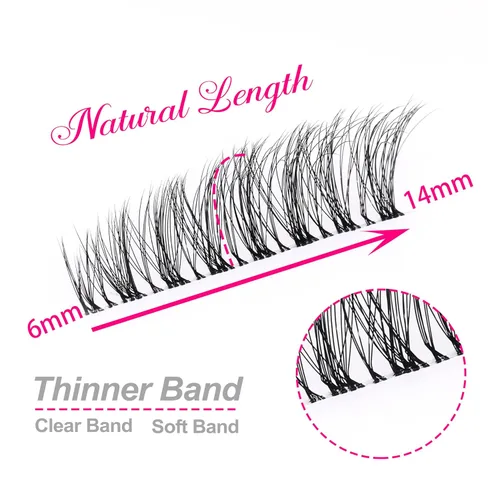 Miniatura 9 de Pestañas de tira natural con banda transparente, pestañas rizadas en D de ojo de gato de 0.31 a 0.59 pulgadas que parecen extensiones, pestañas