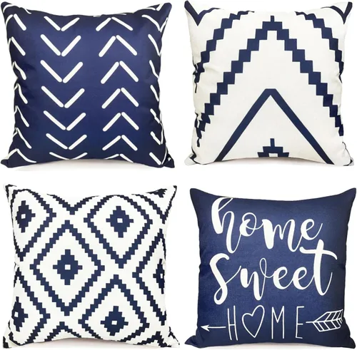 Fundas de Cojines Decorativos de 22x22 pulgadas Juego de 4 Fundas de Cojines Azules para Sofá Cama Sala de Estar, Funda de Cojín Decorativo para