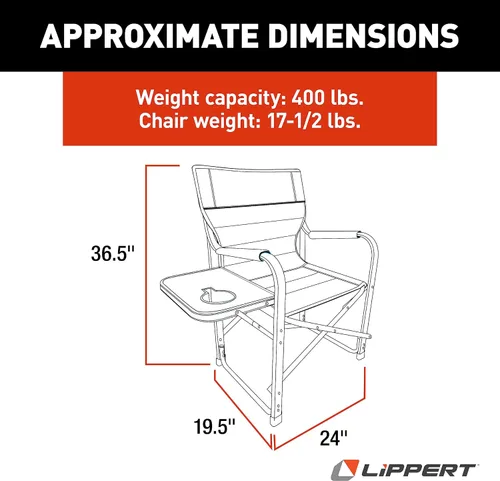 Miniatura 2 de Lippert Components Scout Plus - Silla de director con mesa auxiliar para campamento, plegable, marco de tubo de acero, poliéster 600D, revestimiento