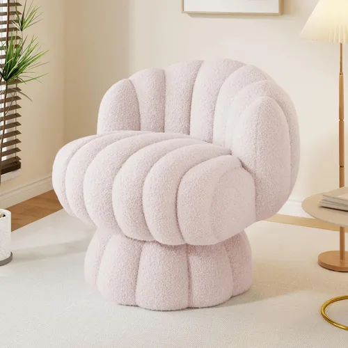 Mistpople Silla de tocador giratoria de 360 grados estilo Mid Century Modern, con respaldo de barril, tapizada en tela Sherpa esponjosa, cómoda