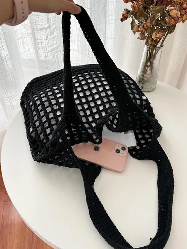Miniatura 4 de ENBEI Bolso de playa plegable para mujer, lavable y ligero, bolso de hombro tejido ecológico para viajes, compras, regalos