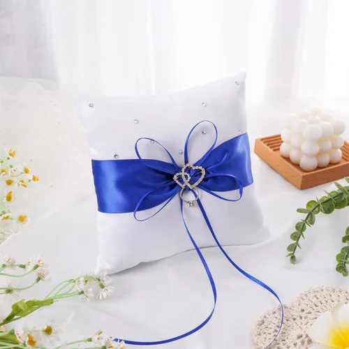 Miniatura 4 de QIRMIZI Almohada de anillo, cojín de perlas, soporte de anillo para playa, boda, ceremonia de boda, propuesta, azul, blanco, R04 (paquete de 1)