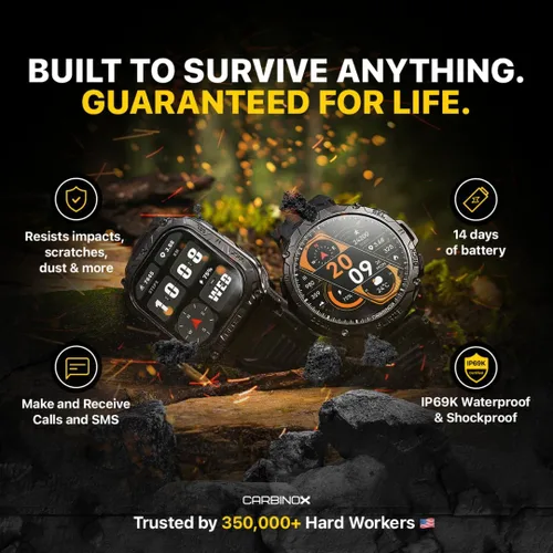 Miniatura 2 de Reloj inteligente CARBINOX Blaze con GPS – Rastreadores de fitness resistentes, impermeable IP69K, más de 170 modos deportivos, vidrio Gorilla