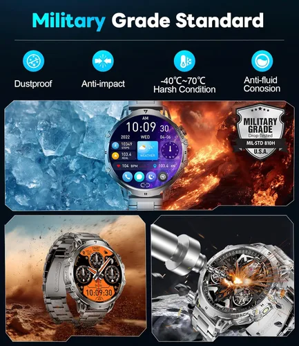 Miniatura 5 de Reloj inteligente militar para hombre, pantalla grande HD de 1.85 pulgadas, llamada Bluetooth, 1000 mAh, linterna, monitor de sueño de frecuencia