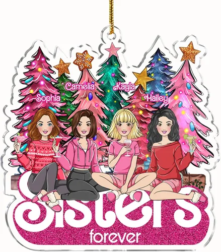 Miniatura 8 de Gossby Adorno de Navidad acrílico personalizado para hermanas para siempre, regalo personalizado con diseño, nombre, decoración de árbol de 2