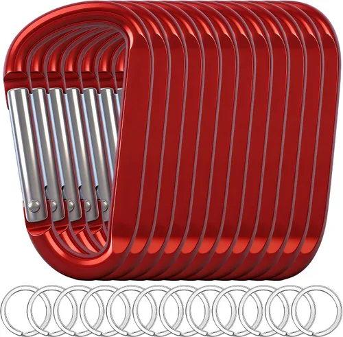 Miniatura 13 de 12 clips de mosquetón para llavero, clip de aluminio de 3 pulgadas, hebilla de gancho de mosquetón sin bloqueo en forma de anillo D, herramienta