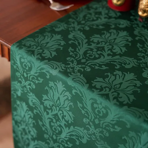 Miniatura 5 de Joyfol Day Camino de mesa de Navidad verde de jacquard, camino de mesa floral damasquino impermeable para fiesta de invierno de Navidad, decoración