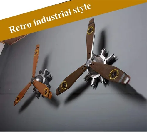 Miniatura 5 de Decoración de pared, KTV Aircraft Hélice de pared, hélice mecánica de montaje en pared de estilo retro industrial, escultura de pared de hierro 3D
