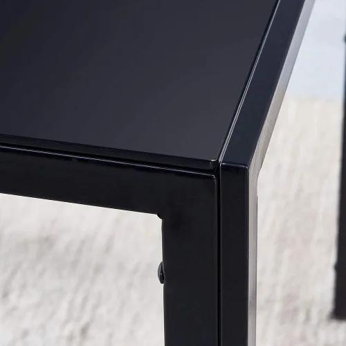 Miniatura 4 de Juego de 5 sillas de mesa de comedor, mesa de comedor rectangular de cristal negro y 4 sillas de comedor de piel sintética negra, juego de comedor