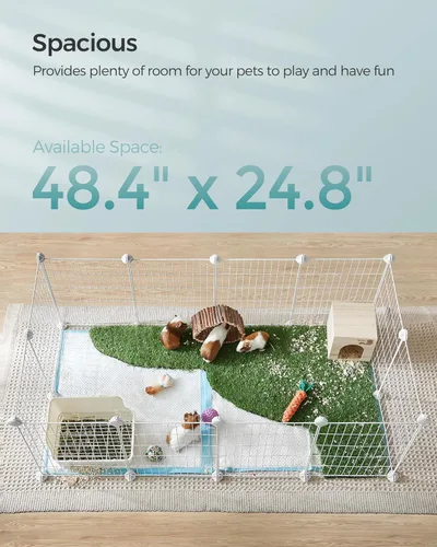 Miniatura 4 de SONGMICS Corralito para mascotas, jaula de animales pequeños, valla para mascotas con bridas para cables, recinto de metal para conejillos de Blanco