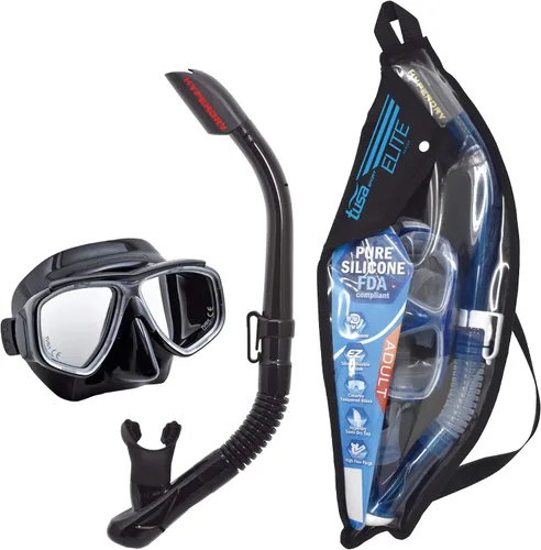 TUSA Sport Combo de máscara esplendiva y esnórquel para adultos Negro/Negro (con bolsa reutilizable)