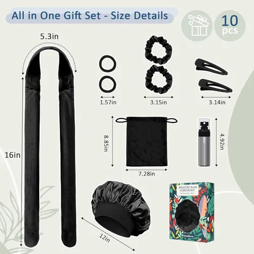 Miniatura 4 de Gwabee No Heat Overnight - Juego de diadema para mujeres y niñas, gorro de satén suave con rodillos para rizos largos de cabello, caja de regalo