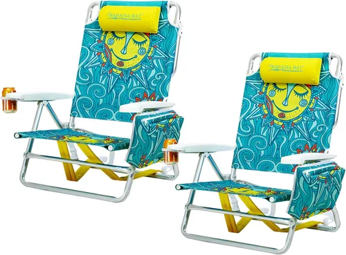 Miniatura 15 de Old Bahama Bay Silla de playa tipo mochila, paquete de 2, silla reclinable ligera de aluminio de 5 posiciones para adultos, soporte resistente, 400