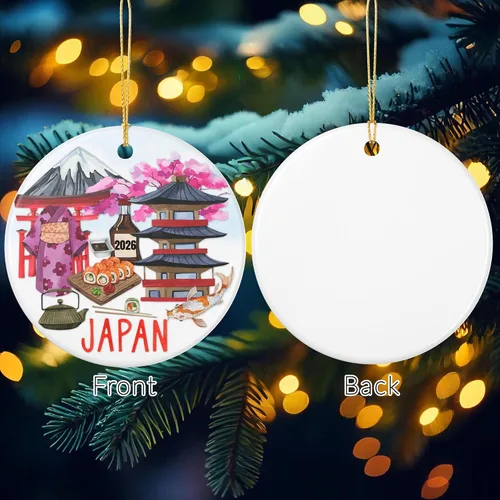 Miniatura 3 de Adorno de Navidad con collage de iconos culturales de Japón, cerámica de 3 pulgadas