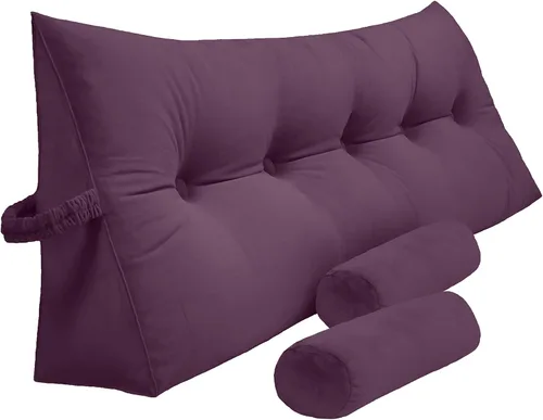 Miniatura 16 de Peachwell Almohada triangular de lectura para reposo de cama, cojín bolster grande para cabecero, respaldo, almohada de cuña con dos almohadas