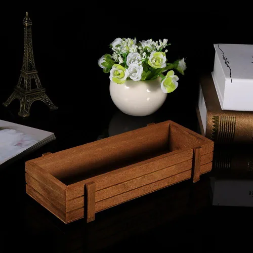 Miniatura 2 de JTLB Caja de almacenamiento rectangular de madera para interiores y exteriores, diseño de flores suculentas