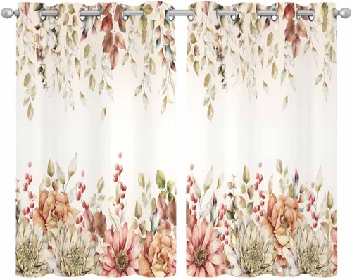 Miniatura 2 de Cortinas traslúcidas de hojas de eucalipto de 39 pulgadas de largo, juego de 2 paneles de cortinas para cocina, dormitorio, sala de estar, pasillo