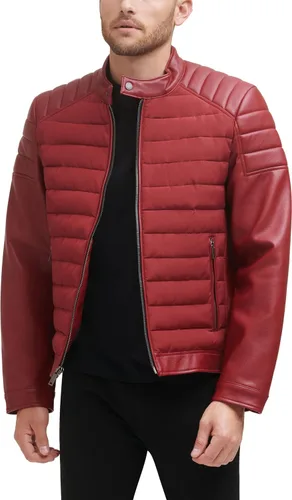 Miniatura 2 de DKNY Chaqueta acolchada de cuero sintético para hombre de motocros Racer