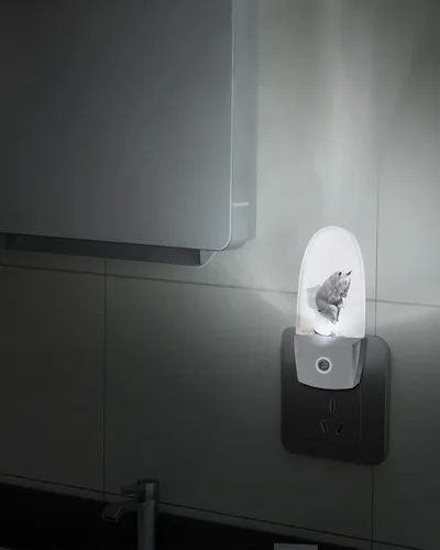 Miniatura 2 de Luz nocturna de rinoceronte para inodoro, luz nocturna LED enchufable, divertidos animales de granja, luces nocturnas negras y grises con sensor