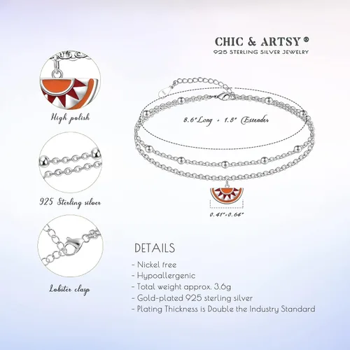 Miniatura 52 de CHIC & ARTSY Tobilleras de plata de ley S925 para mujer, pulsera de tobillo ajustable multicapa para playa, joyería de verano para mujer, de 10 a 11