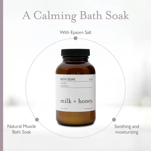 Miniatura 5 de Milk + Honey Remoje calmante de baño n.º 8 – Sal de Epsom hidratante con lavanda y eucalipto – Remoje relajante de aromaterapia para dolores