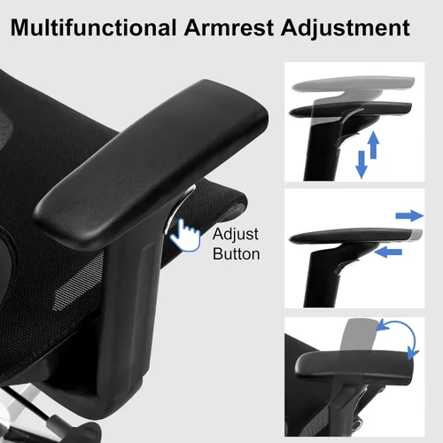 Miniatura 7 de Silla de oficina ergonómica de escritorio, silla de computadora de malla grande y alta con soporte lumbar ajustable, función de inclinación