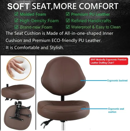 Miniatura 4 de Silla de dibujo con soporte para el respaldo, silla alta de oficina para escritorio de pie, taburete giratorio ajustable para taller, estudio