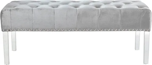 Miniatura 5 de Roundhill Furniture Valley - Banco tapizado de terciopelo con botones y patas acrílicas, color gris
