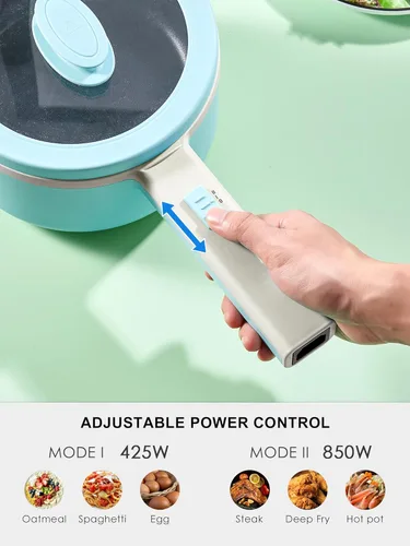 Miniatura 2 de Olla Eléctrica con Vaporera, Cocedor de Ramen Antiadherente de 1.6L Sartén para Saltear para Bistec, Huevo, Arroz Frito, Ramen, Avena, Sopa